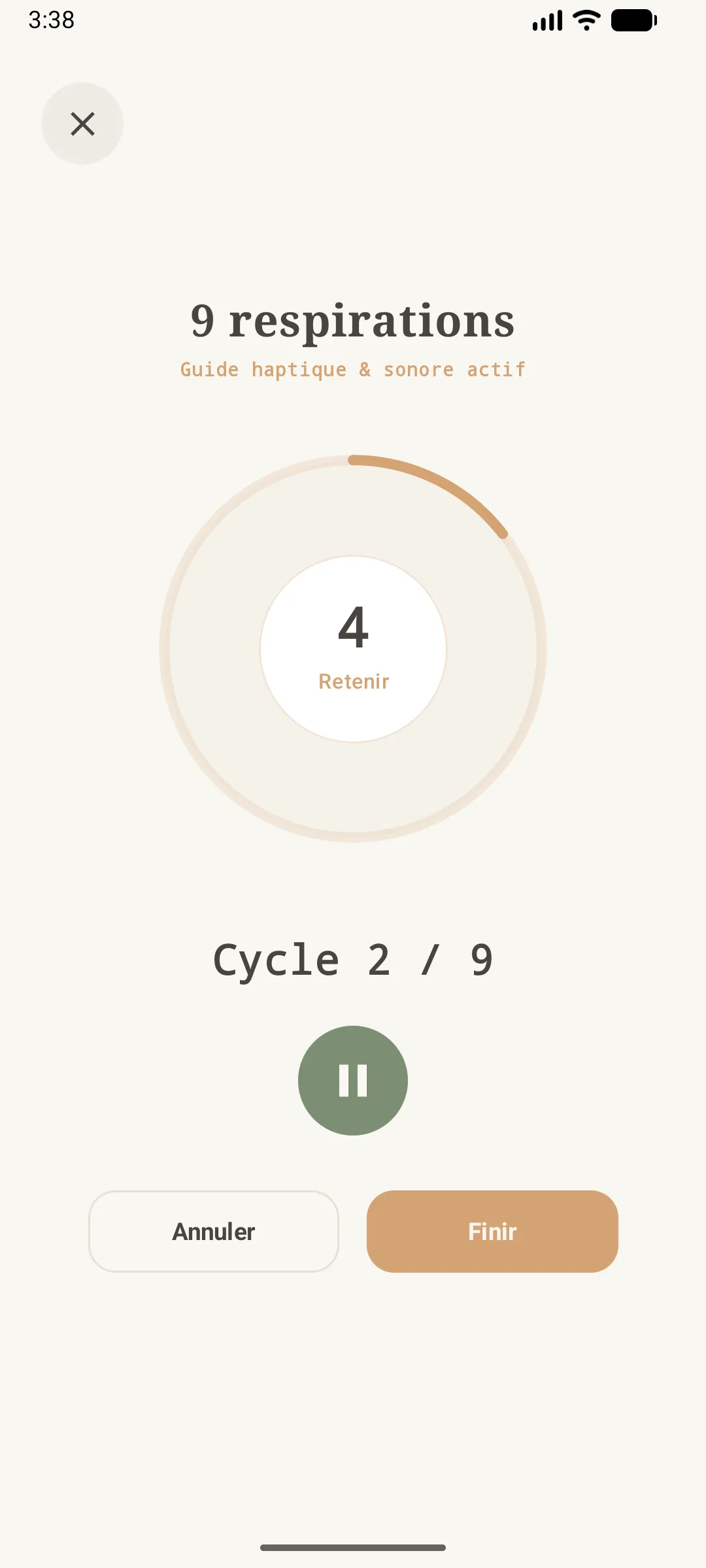 phase Retenir d'une séance de respiration