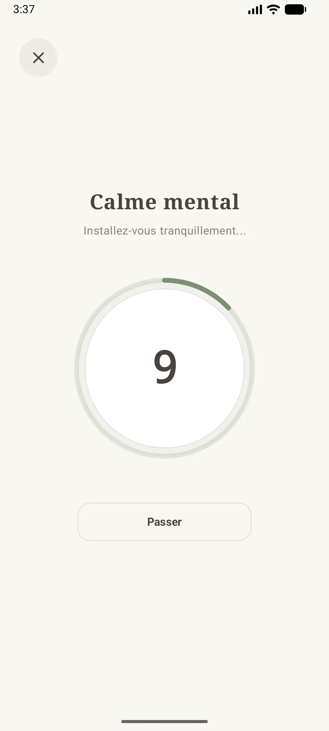 compte à rebours de préparation avant la séance