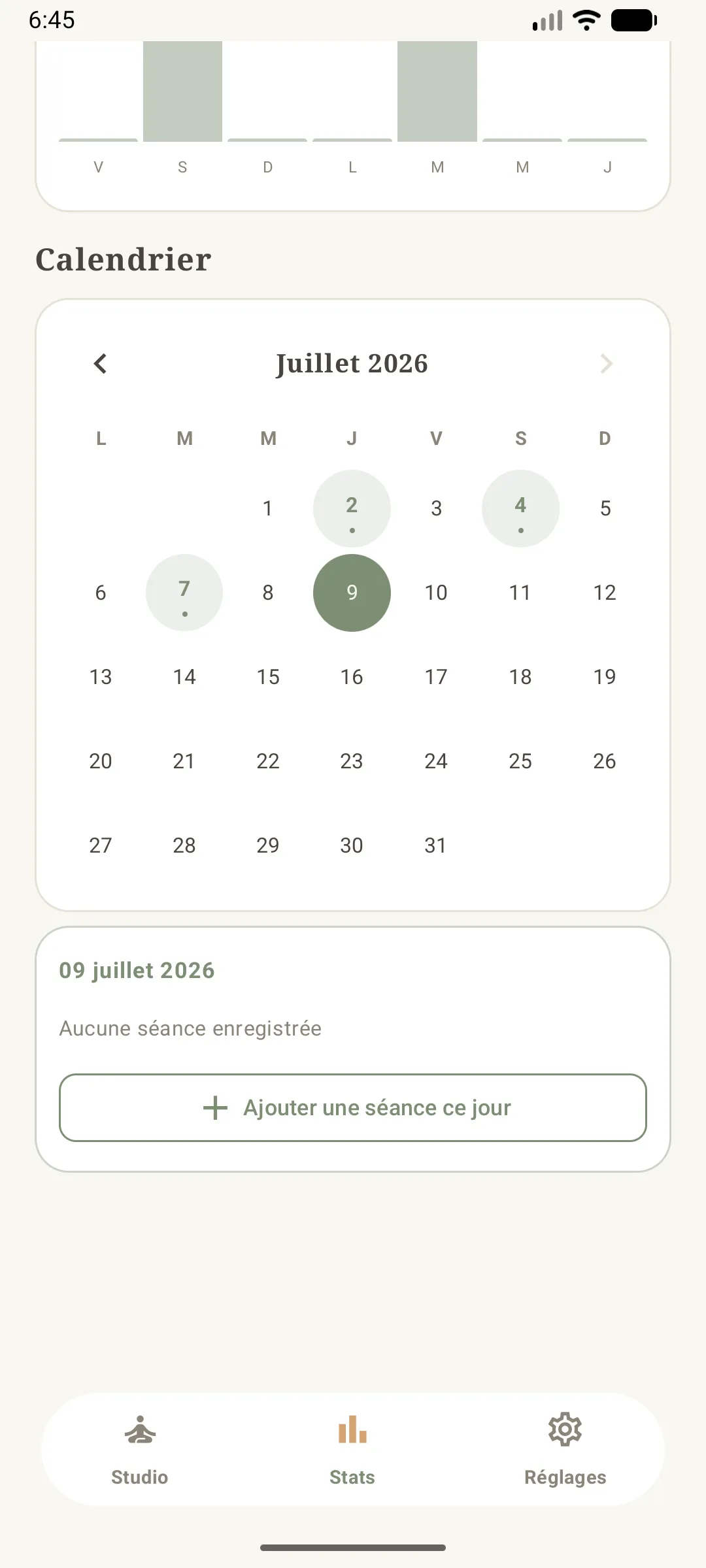 jour du calendrier sans séance enregistrée