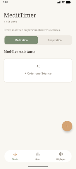 Écran d'accueil de MeditTimer avec la liste des présets